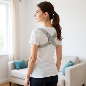 Indossato Smart Posture Corrector di Raddrizza Schiena, vista posteriore Indossato Smart Posture Corrector di Raddrizza Schiena, vista posteriore