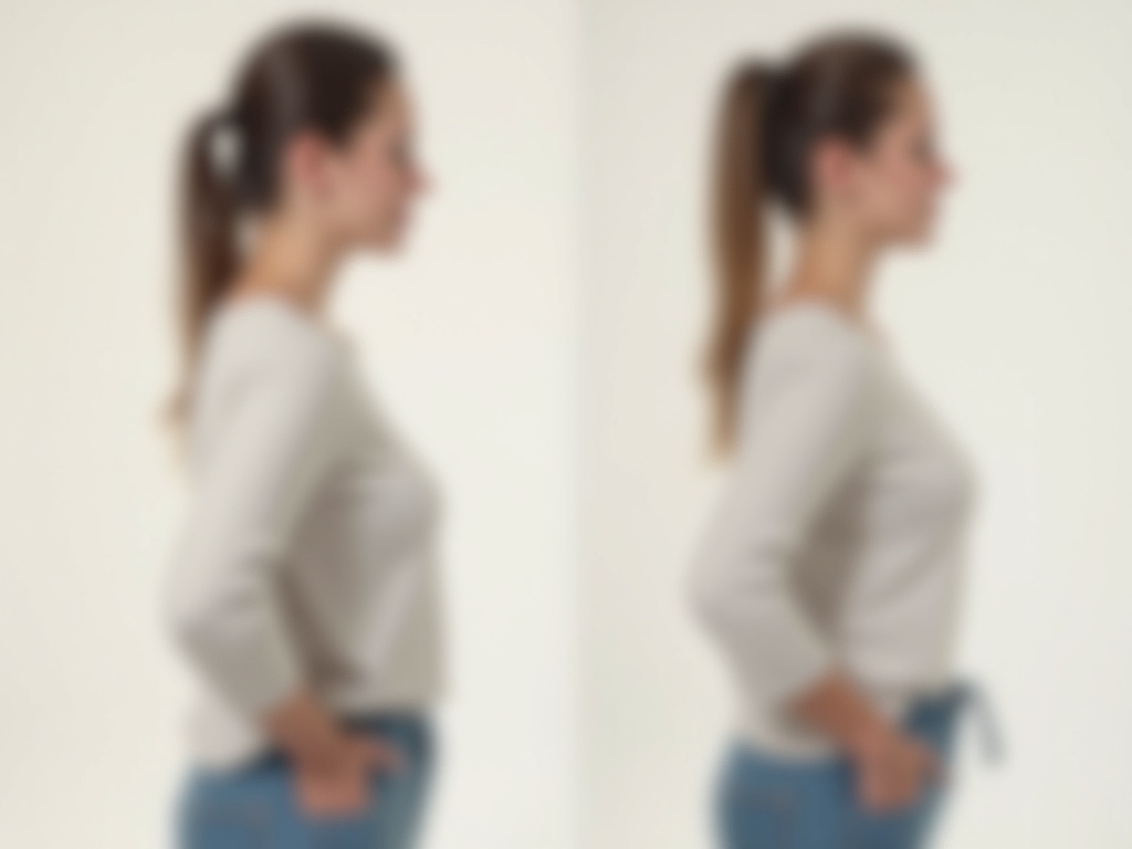 Confronto della silhouette di una donna prima e dopo l'uso del correttore posturale - vista laterale