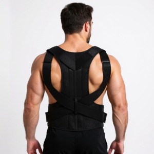 Raddrizza Schiena con fascia lombare indossato, vista posteriore Raddrizza Schiena con fascia lombare indossato, vista posteriore