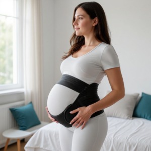 Cintura di sostegno per la gravidanza, indossata dalla futura mamma Cintura di sostegno per la gravidanza, indossata dalla futura mamma