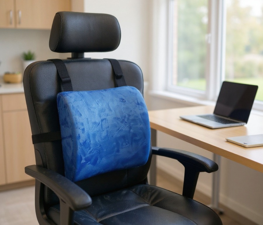 Cuscino lombare in memory foam fissato alla sedia da ufficio Cuscino lombare in memory foam fissato alla sedia da ufficio