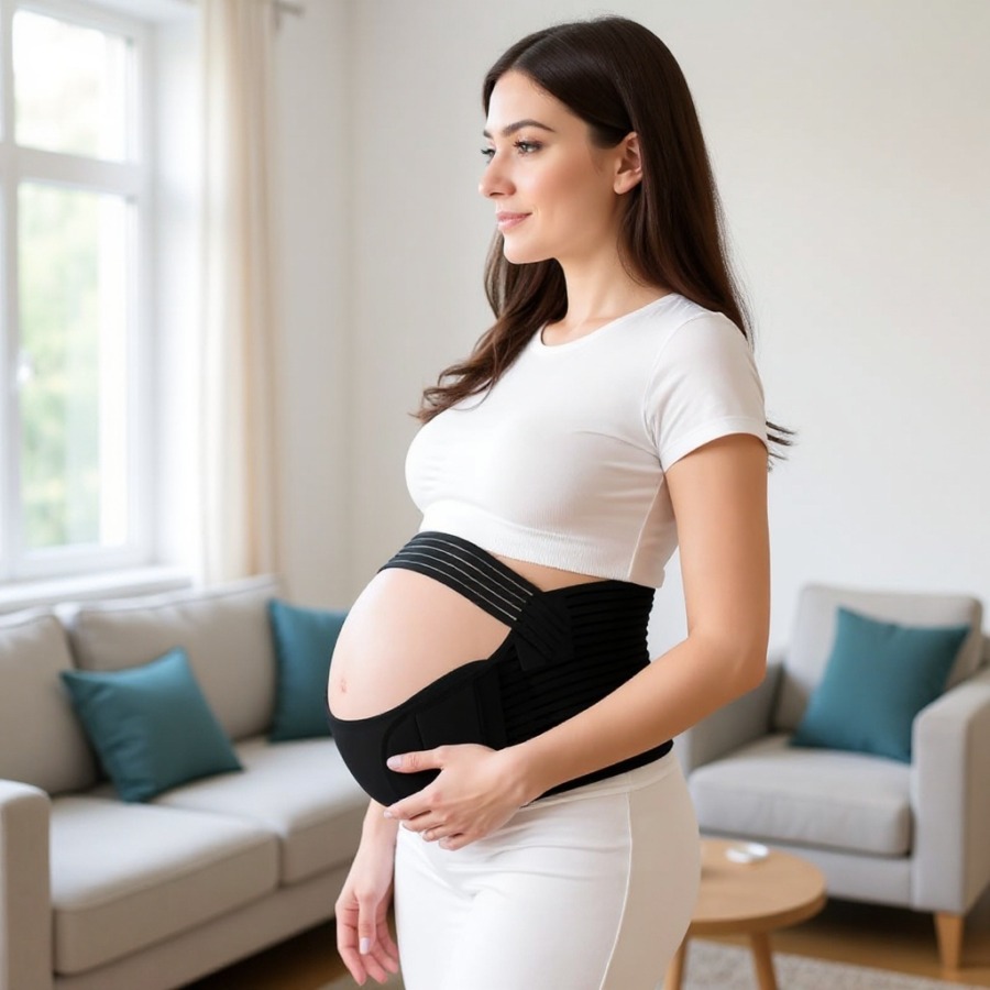Pas regolabile per la gravidanza, indossato dalla futura mamma