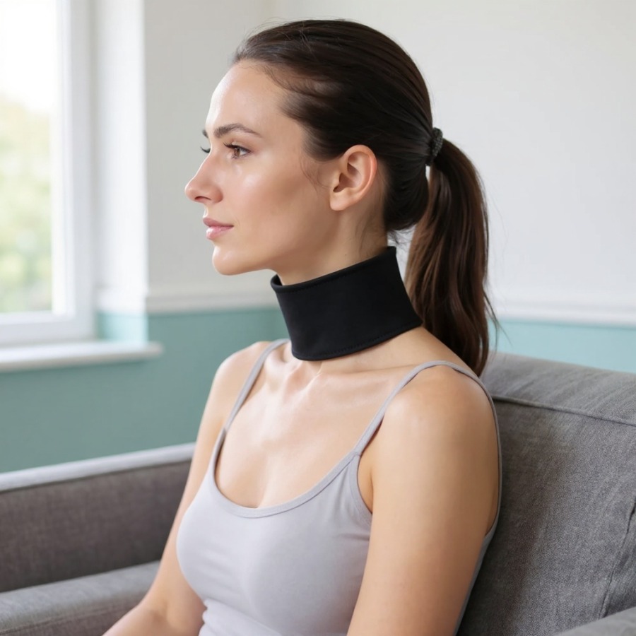 Riscaldante collare cervicale indossato sul collo