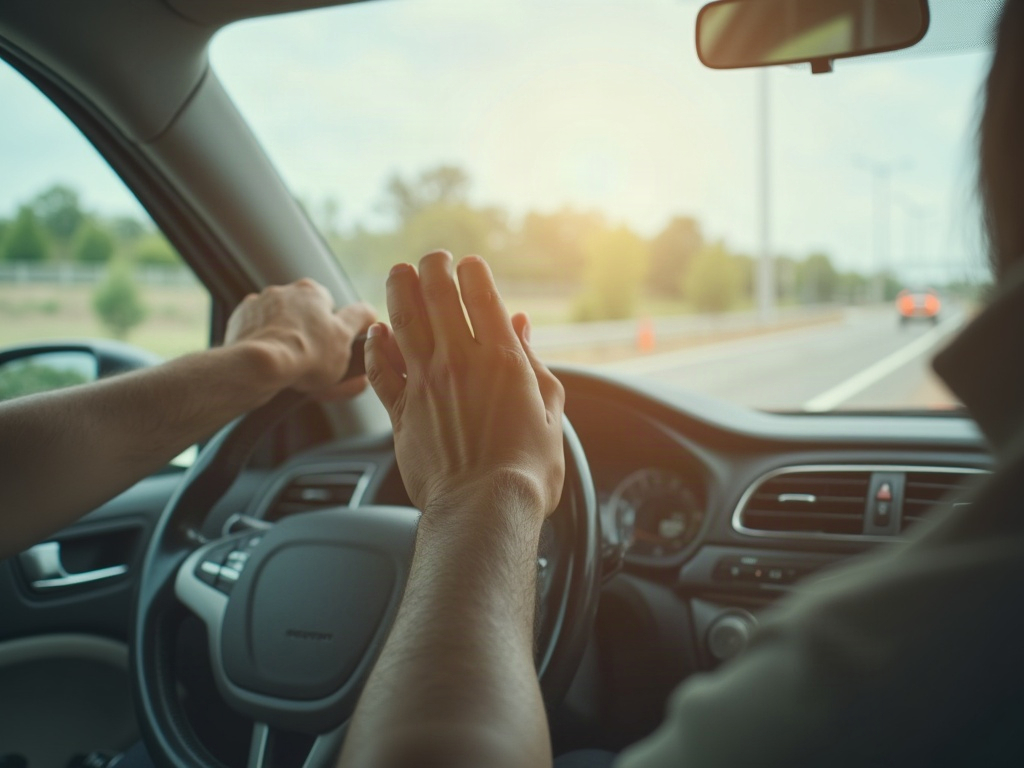 Autista che si stira durante una pausa in autostrada