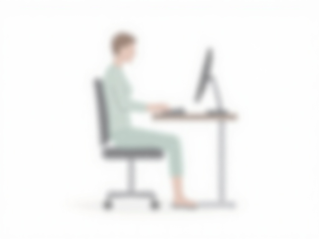 Posizione seduta corretta alla scrivania - vista laterale con angoli ergonomici evidenziati