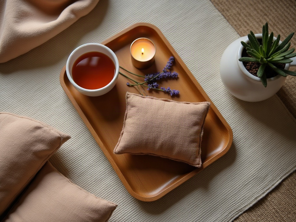 Rituale serale di relax con tappetino agopressione, tisana e lavanda