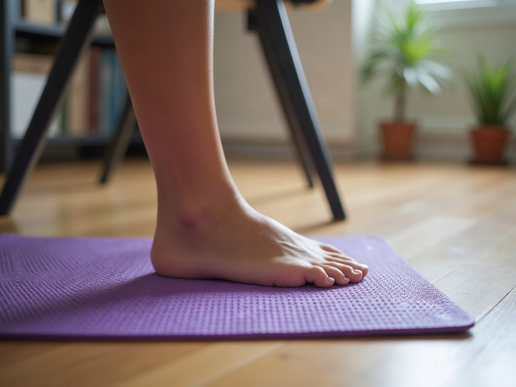 Piedi su un tappeto agopressione sotto la scrivania in ufficio