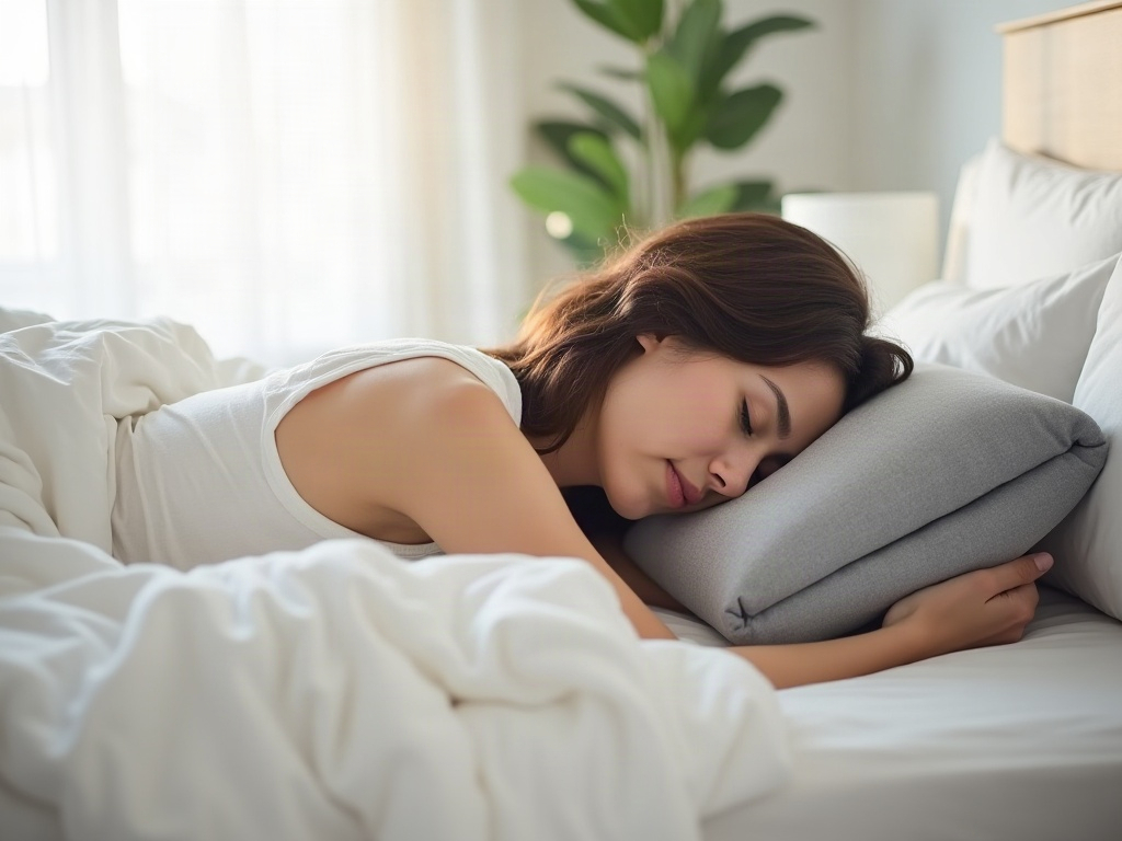 Persona che dorme sul fianco con un cuscino memory che sostiene il collo