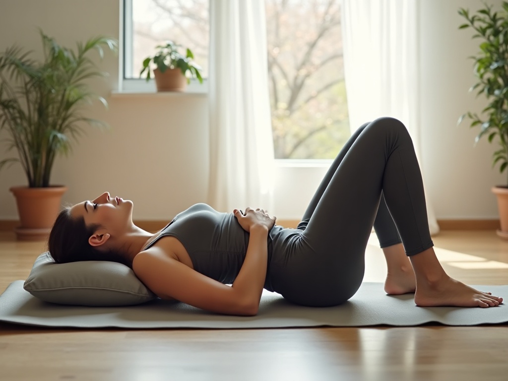 Posizione sdraiata con cuscino sotto le ginocchia per alleviare il fastidio della sciatica
