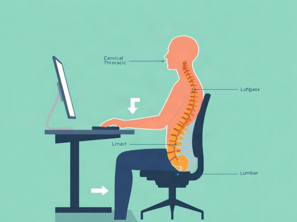 Diagramma anatomico della colonna vertebrale con curve naturali durante la seduta corretta