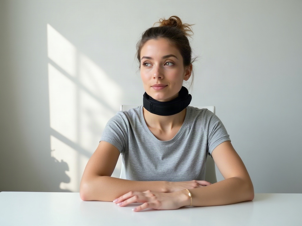 Donna alla scrivania con correttore postura indossato sopra la maglietta