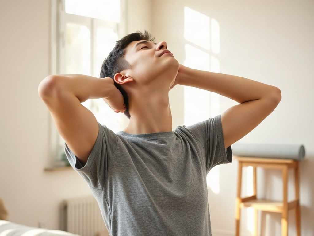 Una persona esegue uno stretching delicato del collo