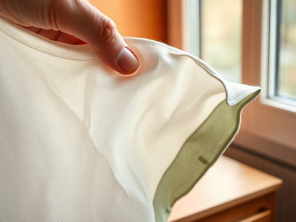 Dettaglio della trama di un tessuto in cotone-lino naturale che assorbe l'umidità, illuminato dalla luce naturale del mattino.